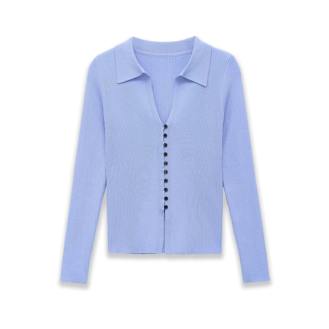 Damen Strickcardigan mit Rippenstruktur und Polokragen Drune