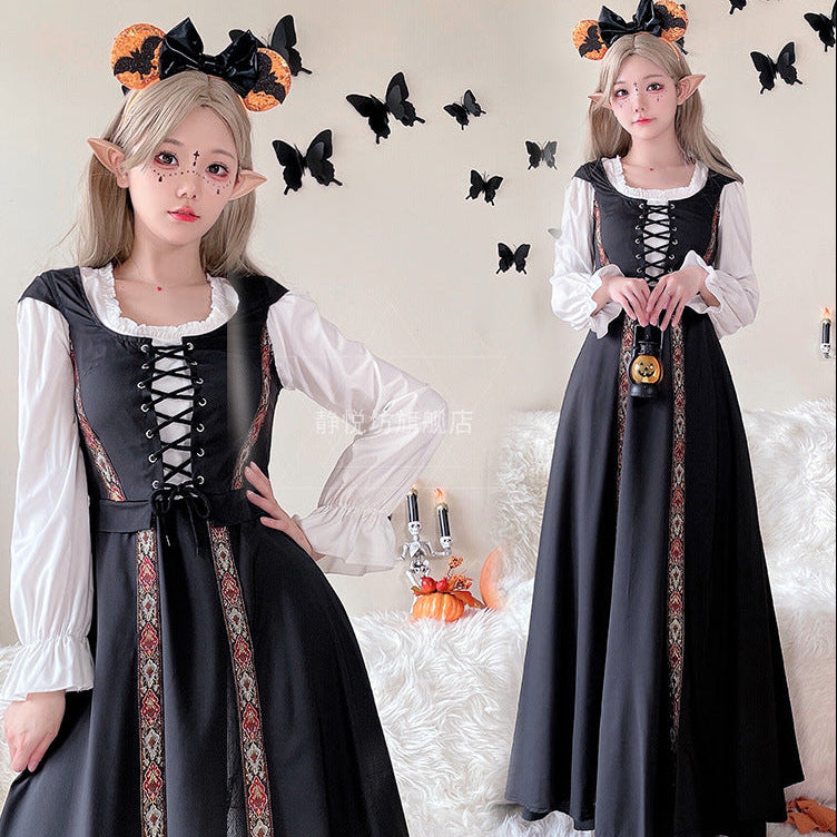 Damen Märchenhaftes Kostümkleid mit eleganter Schnürung und romantischen Details Drune