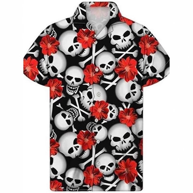Herren Kurzarmhemd mit kreativem Totenkopf-Design und atmungsaktivem Stoff Drune