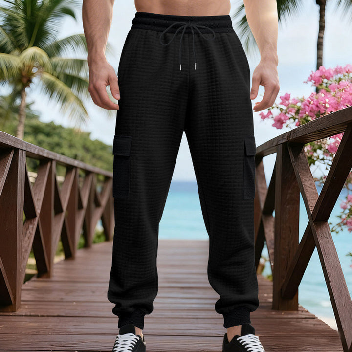 Herren Texturierte Cargo-Jogginghose mit Tunnelzug, aufgesetzten Klappentaschen und gerippten Bündchen Drune