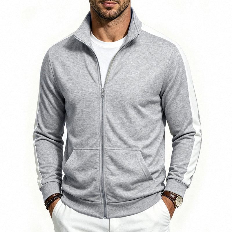 Herren Sportliche Zip-Trackjacke mit Stehkragen, Kontraststreifen an den Ärmeln und Kängurutaschen Drune