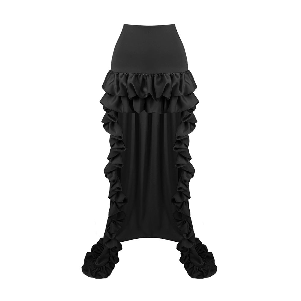 Damen glamouröses Cocktailkleid mit voluminösen Rüschen und transparenten Ärmeln Drune
