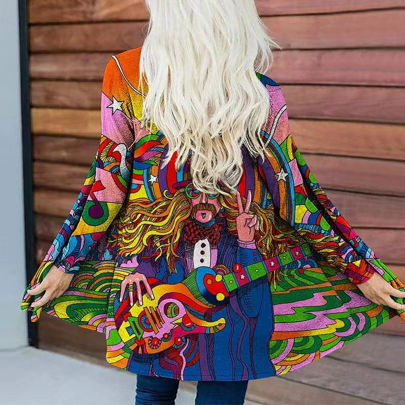 Damen farbenfroher Kapuzenpullover mit weitem Schnitt Drune