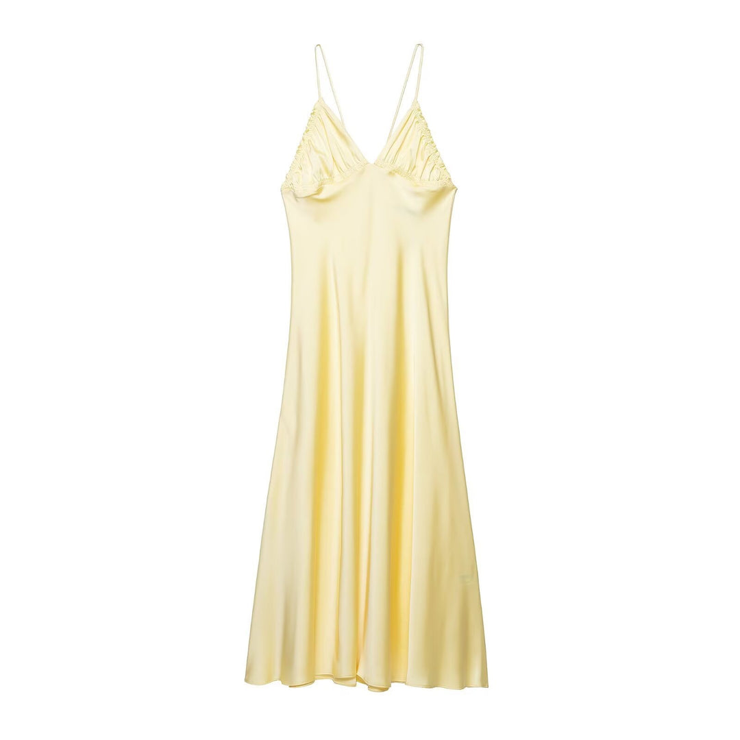 Damen Slipdress mit verführerischem V-Ausschnitt und feinen Rüschendetails Drune