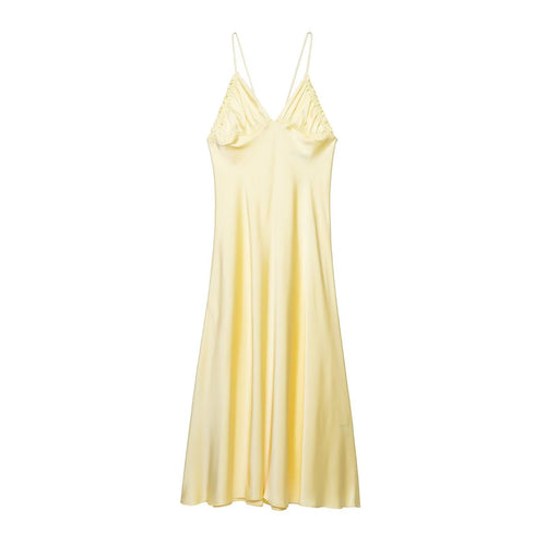 Damen Slipdress mit verführerischem V-Ausschnitt und feinen Rüschendetails Drune