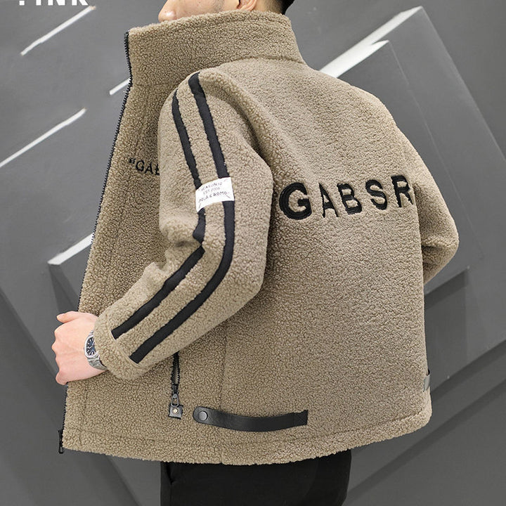 Herren Teddy-Fleece-Blouson mit Stehkragen, Reißverschluss und Kontraststreifen Drune