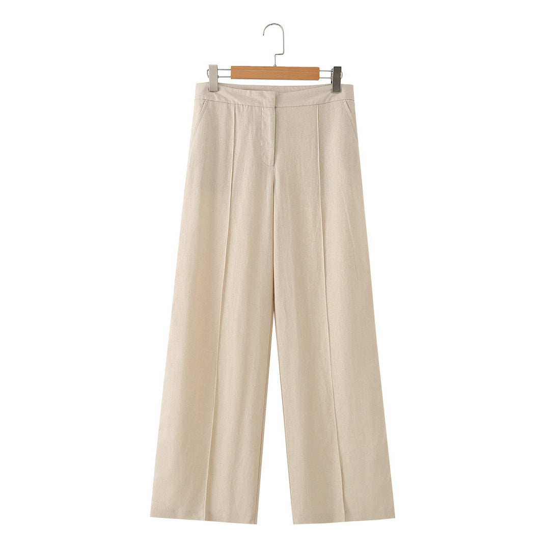 Damen Weit geschnittene Leinenhose mit Bügelfalte und hoher Taille Drune