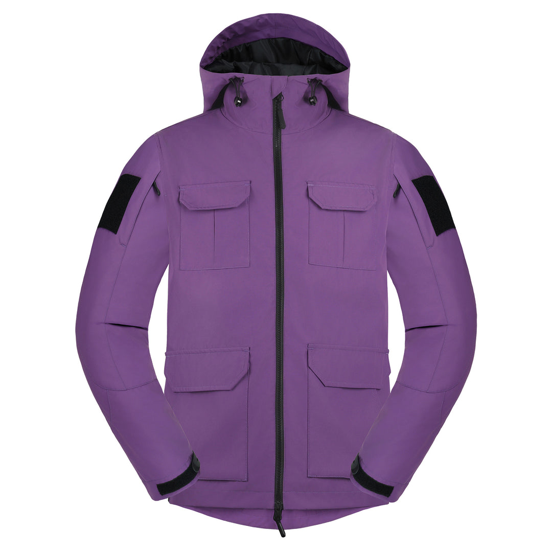 Men's  weatherproof hooded utility parka with flap chest pockets and sleeve patch panels Drune