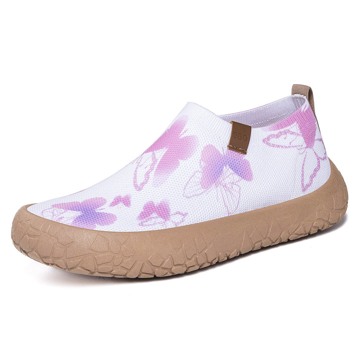 Damen nan atmungsaktiver Strick-Slipper mit Aquarell-Schmetterlingsprint und griffiger Outdoorsohle Drune