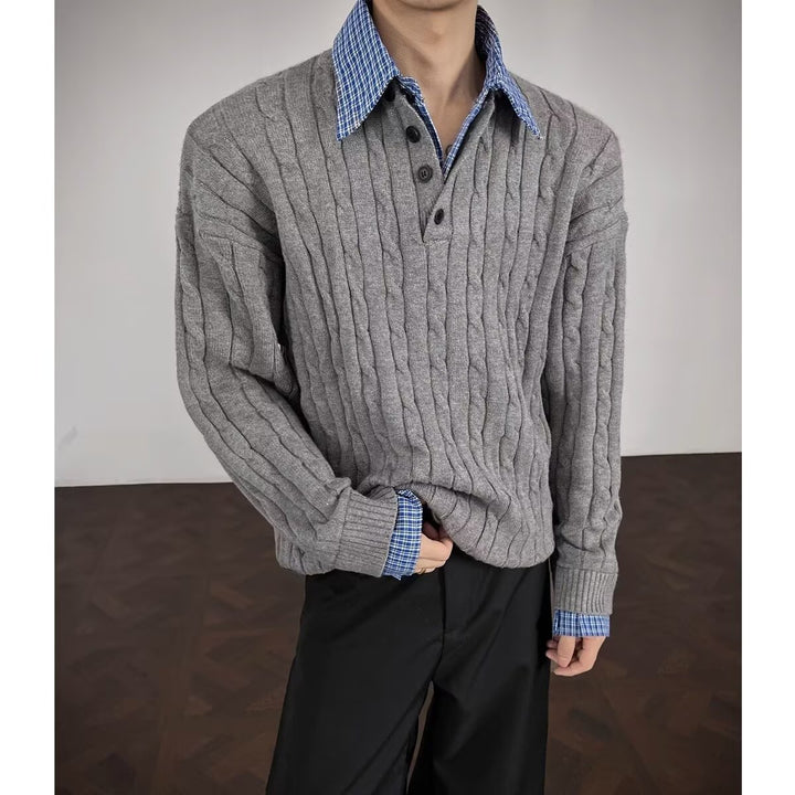 Herren Modischer Grobstrickpullover mit V-Ausschnitt Drune