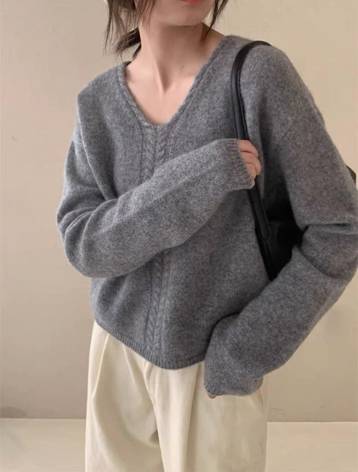 Damen Oversized V-Ausschnitt Pullover mit feiner Strickstruktur Drune
