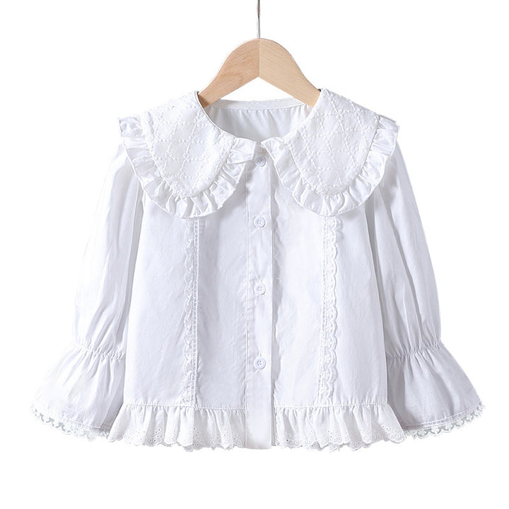 Damen Bluse mit nostalgischem Kragen und Rüschendetails Drune