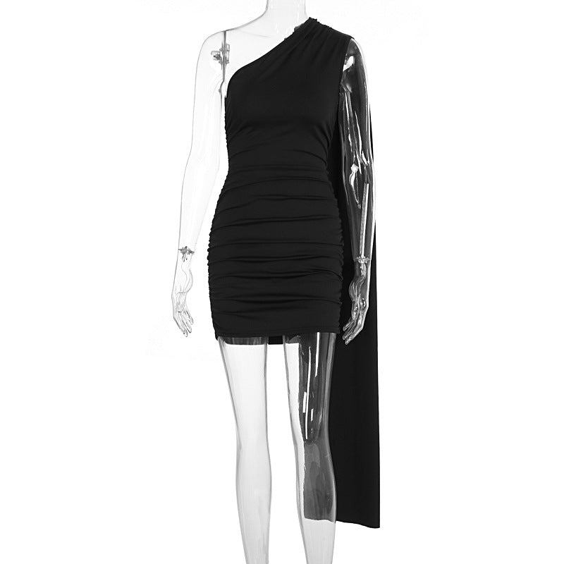 Damen Figurbetontes Kleid mit asymmetrischem Ärmel und elegantem Schnitt Drune