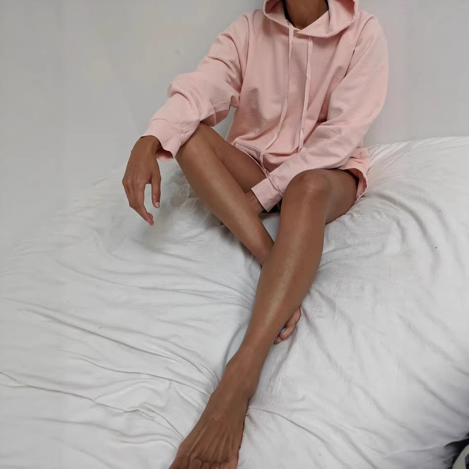 Damen lässiges Hoodie- und Shorts-Set aus weichem Baumwollmix mit praktischen Taschen Drune