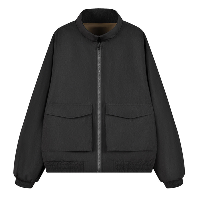 Herren Boxy Utility‑Bomberjacke mit großen Pattentaschen, Stehkragen & Reißverschluss Drune