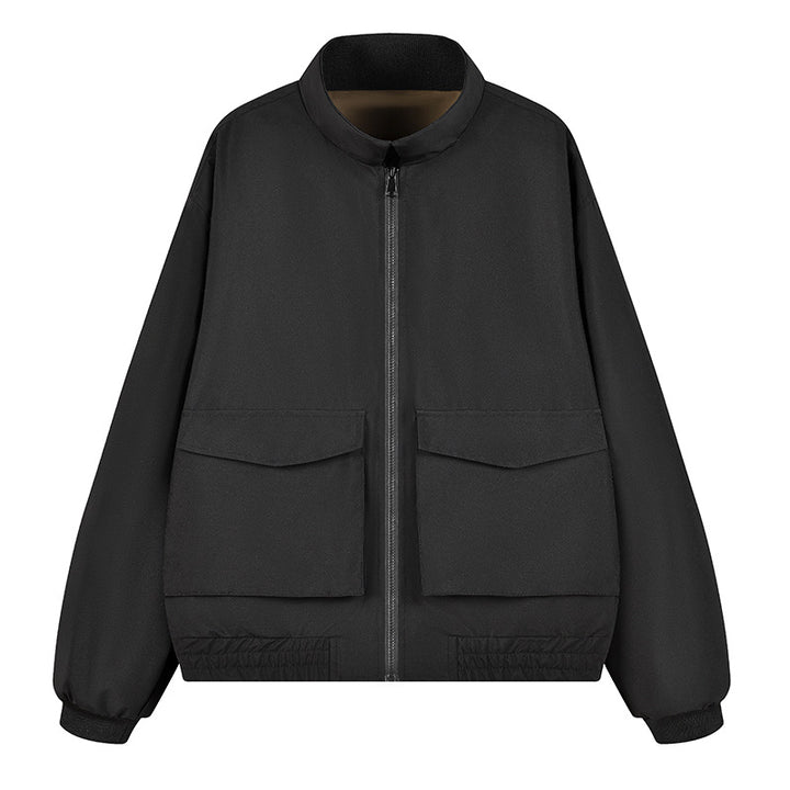 Herren Boxy Utility‑Bomberjacke mit großen Pattentaschen, Stehkragen & Reißverschluss Drune