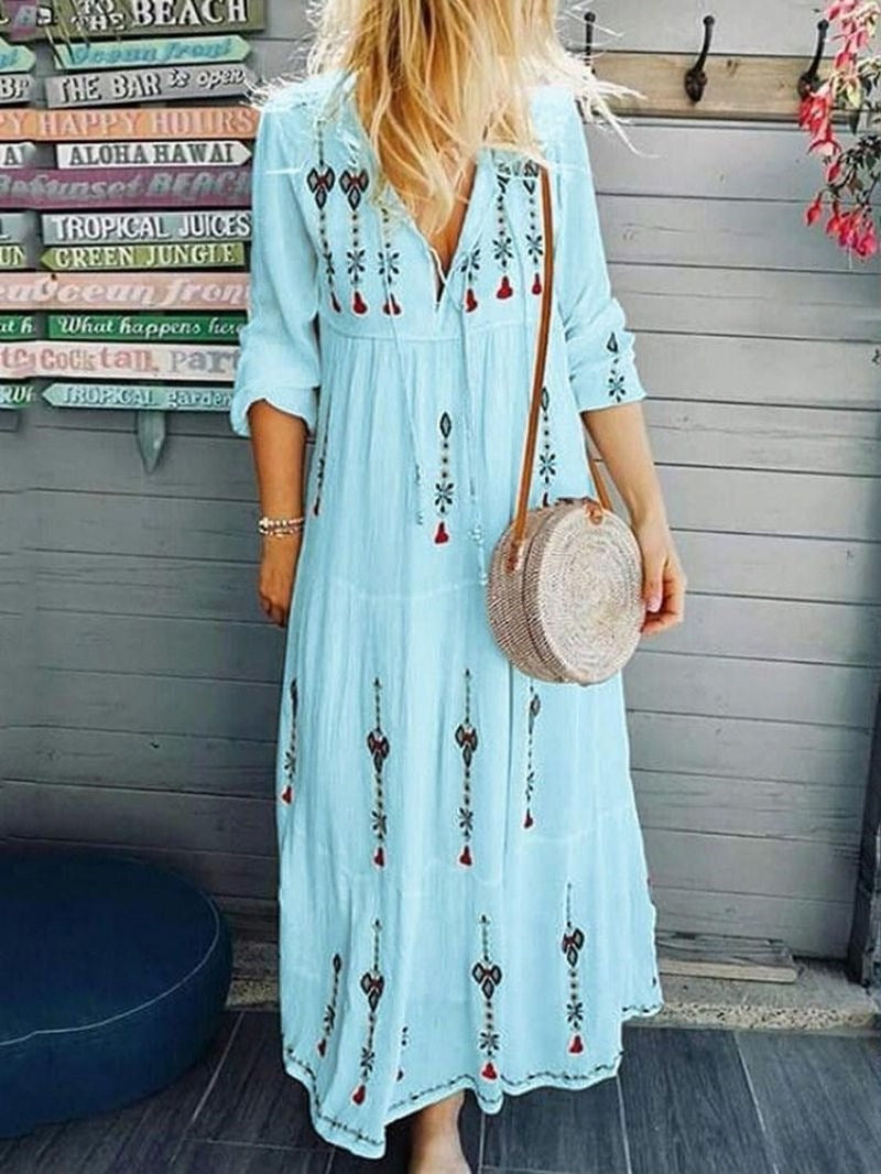 Damen Boho-Kleid mit kunstvoller bestickter Applikation und lässigem Schnitt Drune