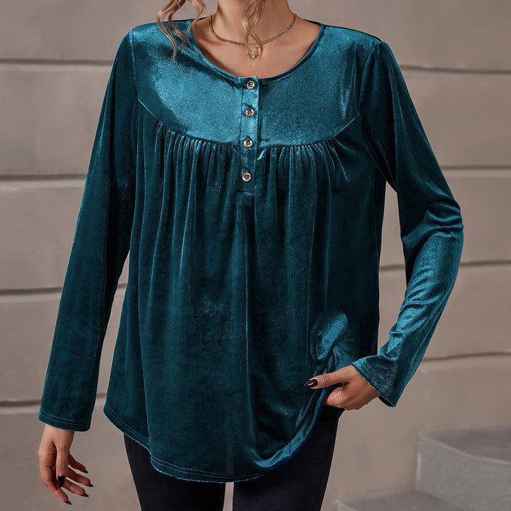 Damen Velours Oberteil mit Knopfdetail und gerafftem Design Drune