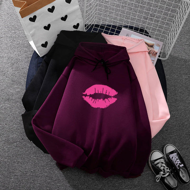 Damen Hoodie mit auffälligem Lippenmotiv Drune