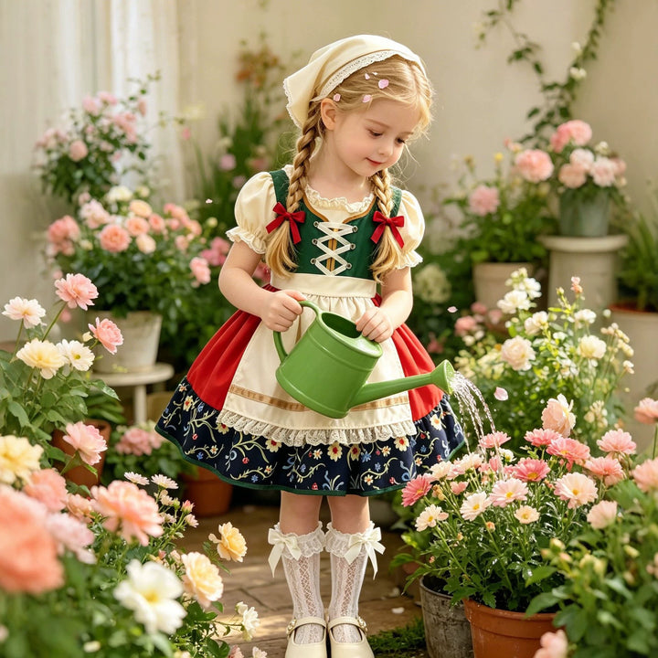 Damen nan traditionelles Kinderdirndl mit Schürze und kunstvoller Stickerei Drune