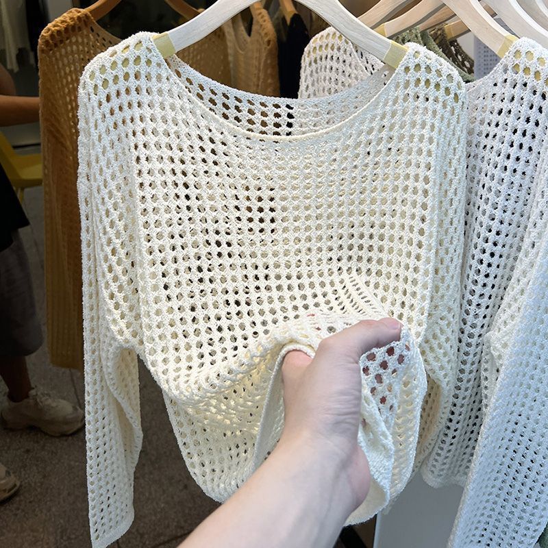 Damen luftiger Strickpullover mit grobem Netzmuster Drune
