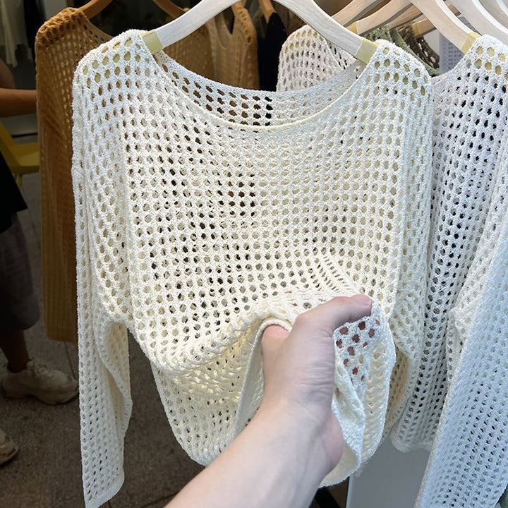 Damen luftiger Strickpullover mit grobem Netzmuster Drune