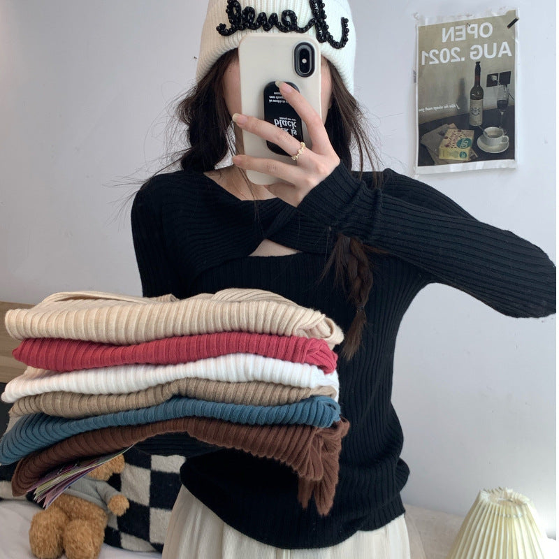 Damen Langarmshirt mit offener Schulterpartie und Rippstrickmuster Drune