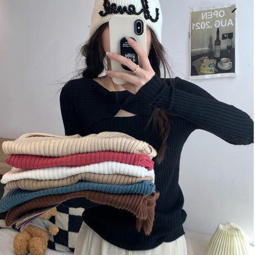 Damen Langarmshirt mit offener Schulterpartie und Rippstrickmuster Drune