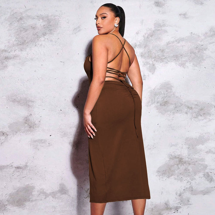 Damen schickes Maxikleid mit Spaghetti-Trägern und seitlichem Schlitz Drune