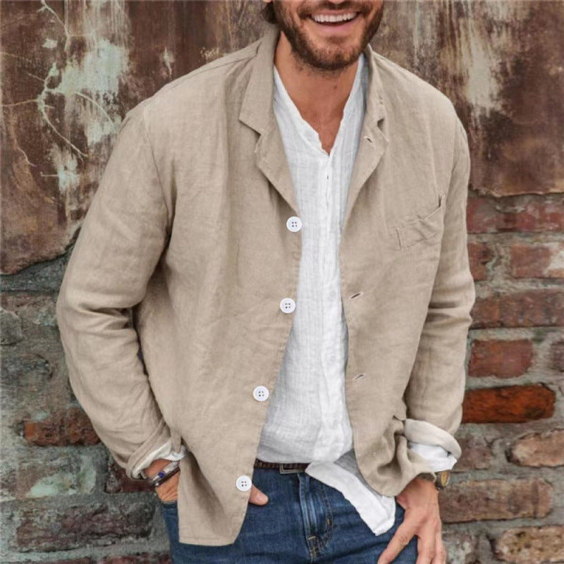 Herren lässige Leinenjacke mit dekorativen Knopfdetails und minimalistischer Schnittführung Drune
