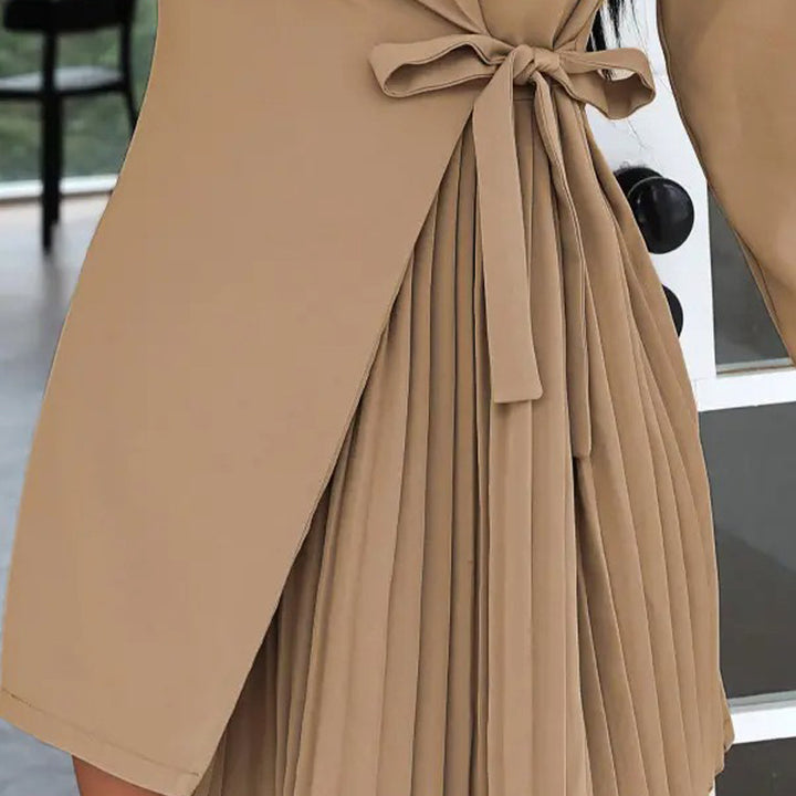 Damen Wickelkleid mit elegantem Faltenrock und modischem Gürtel Drune