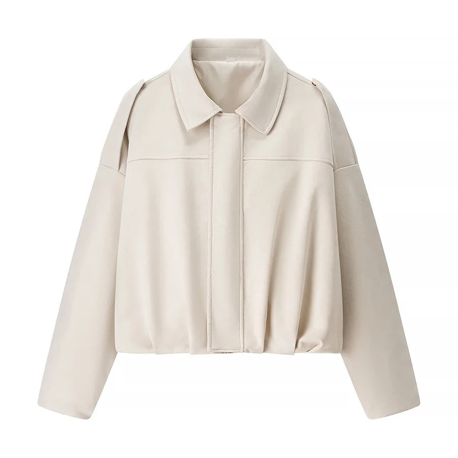 Damen nan cropped Boxy-Blouson mit Hemdkragen, verdeckter Frontleiste und elastischem Saum Drune