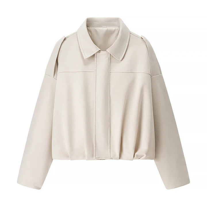 Damen nan cropped Boxy-Blouson mit Hemdkragen, verdeckter Frontleiste und elastischem Saum Drune