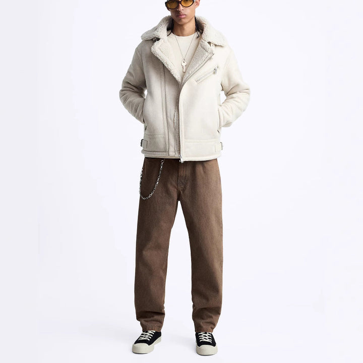 Herren kultige Bikerjacke mit weichem Futter und dreifach verstellbarem Kragen Hedi-Mode