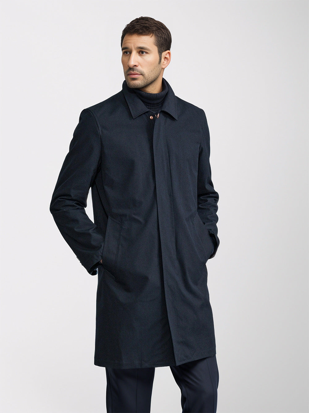 Herren Mid-Length Einreihiger Mantel mit verdeckter Knopfleiste und taillierter Silhouette Drune
