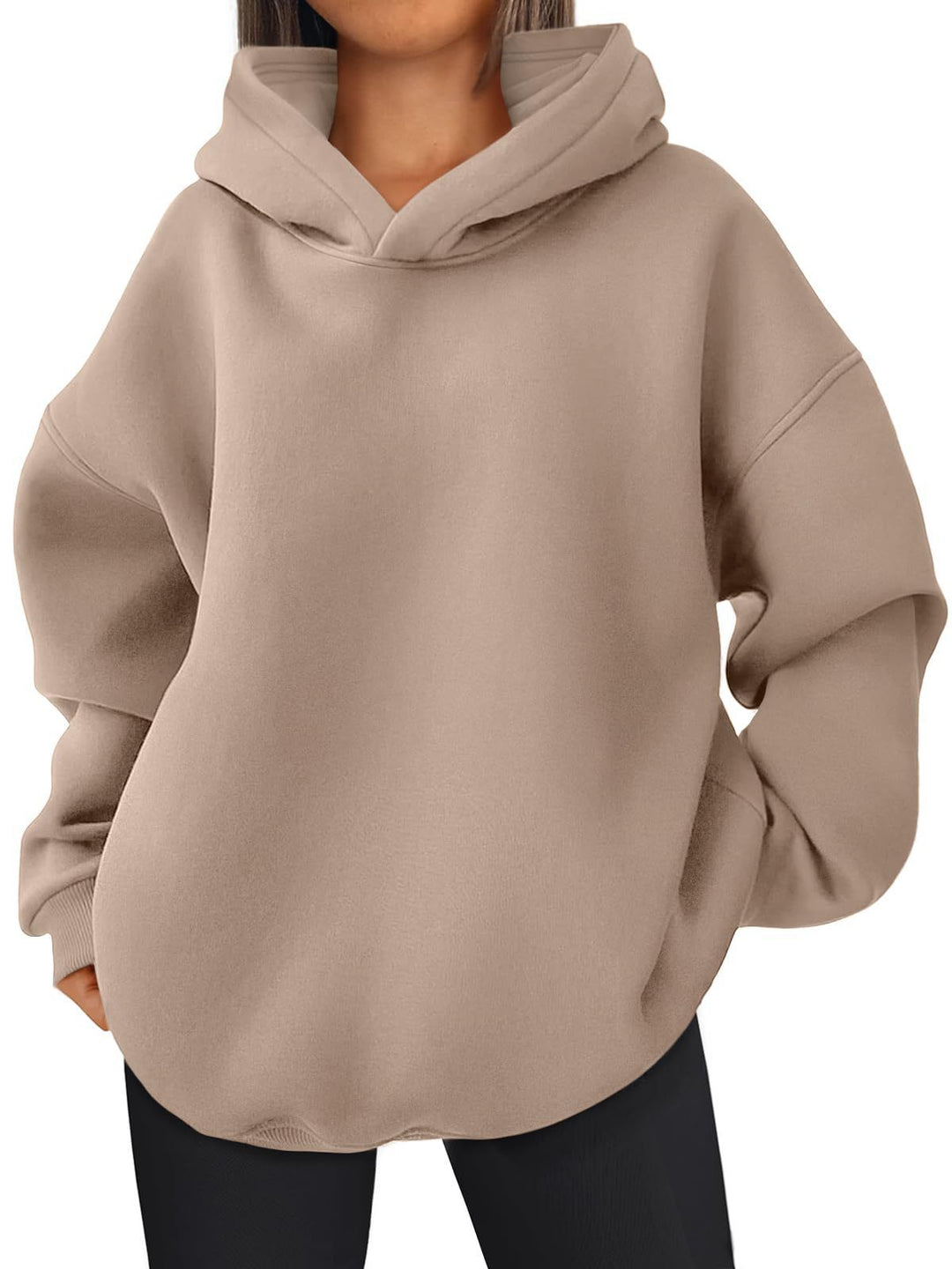 Damen nan kastiger Kapuzenpullover mit doppellagiger Kapuze, überschnittener Schulter und längerem Rückenteil Drune
