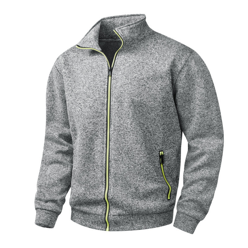 Herren Melierte Reißverschluss-Fleecejacke mit Stehkragen, wärmender Struktur & Kontrastzipper Drune