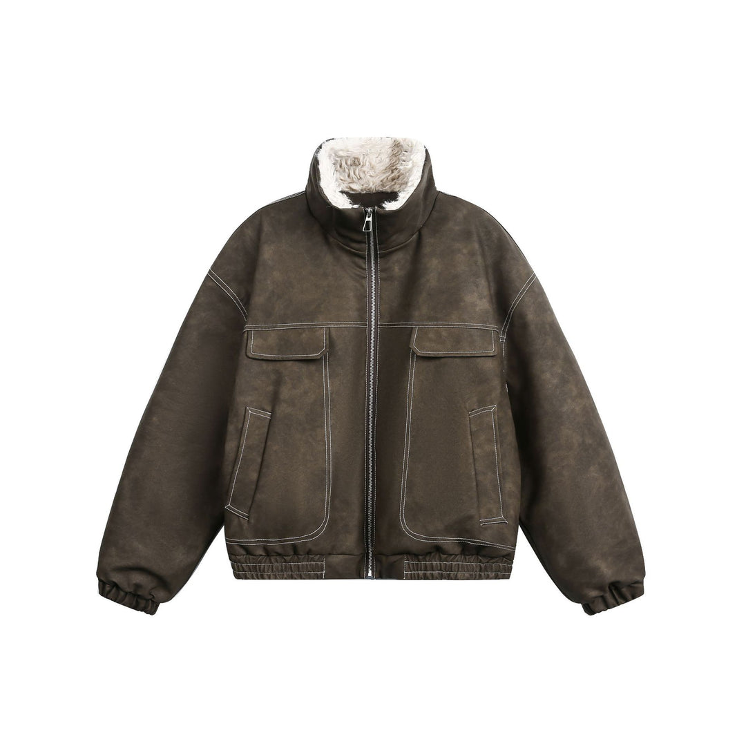 Herren Boxy Veloursleder‑Optik Blouson mit Teddyfutter und hohem Kragen Drune
