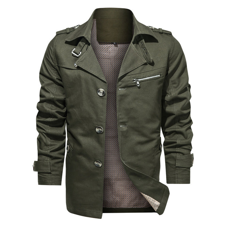 Herren Kurzer Trenchcoat im Utility-Fieldstil mit Stehkragen und Reißverschluss-Brusttasche Drune