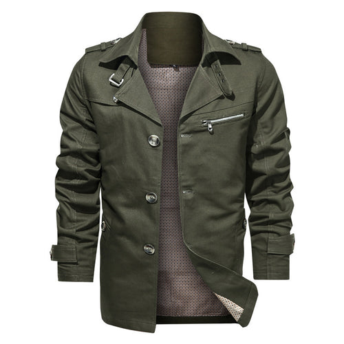 Herren Kurzer Trenchcoat im Utility-Fieldstil mit Stehkragen und Reißverschluss-Brusttasche Drune