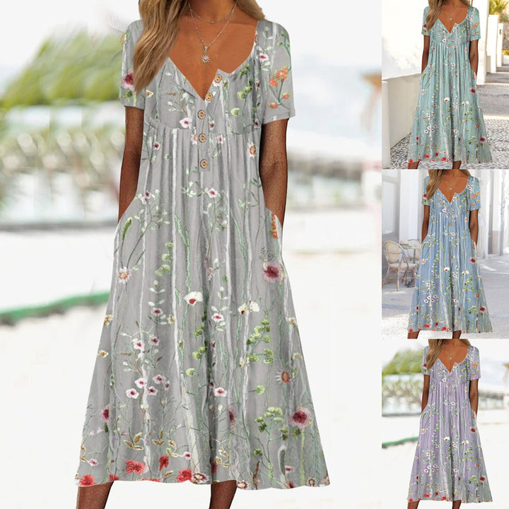 Damen Maxikleid mit zeitlosem Blumenmuster und seitlichen Taschen Drune