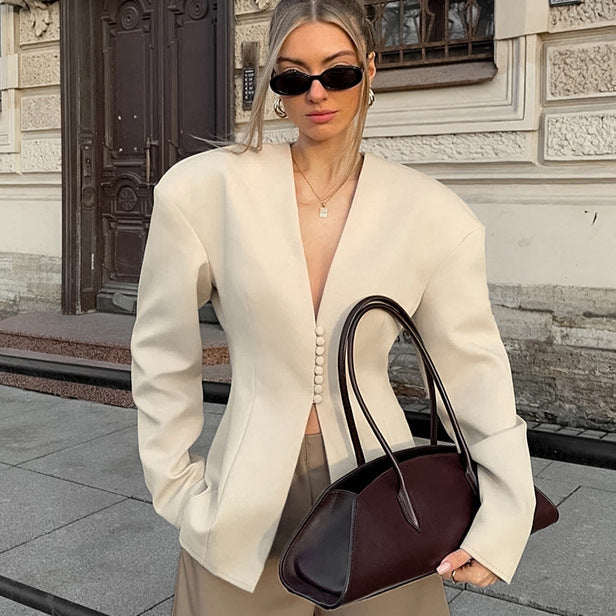 Damen Modischer Oversized Blazer mit strukturiertem Schnitt und Knopfdetails Drune
