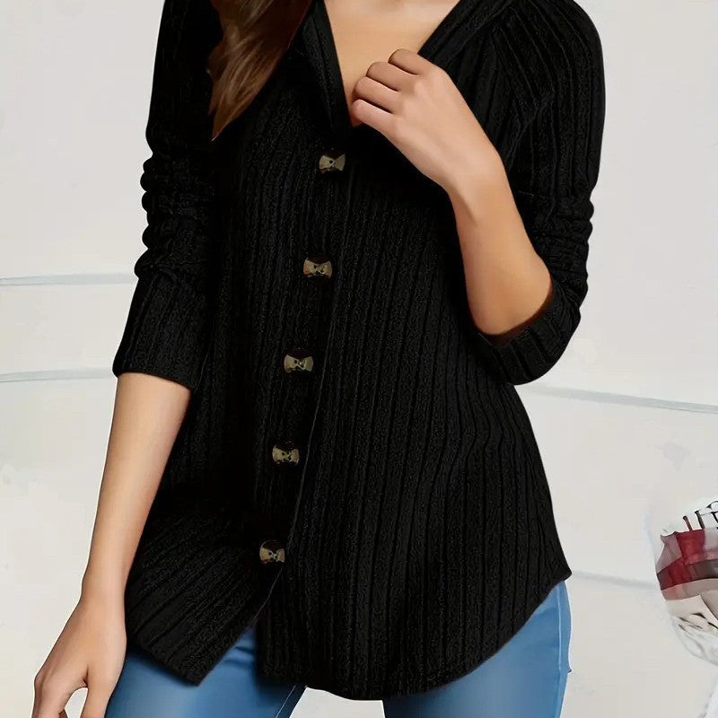 Damen nan kaschierender gerippter Strickcardigan mit V-Ausschnitt und dekorativen Knöpfen Drune
