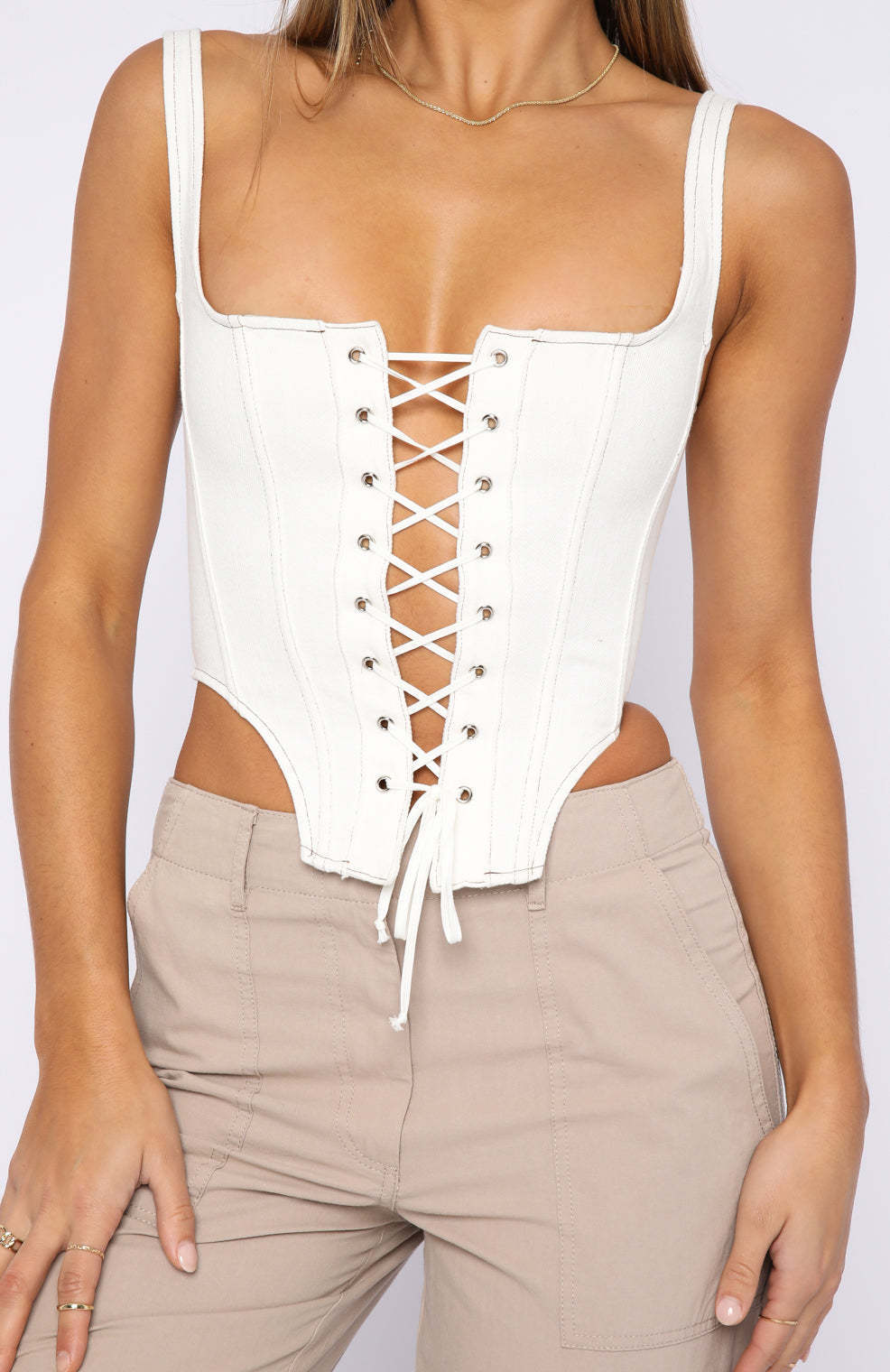 Damen Cropped Oberteil mit Schnürung und figurbetontem Schnitt Drune