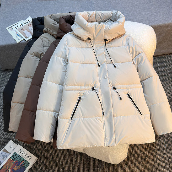 Damen Boxy‑Pufferjacke mit wattierter Isolierung, Steh‑Kapuze und Kordelzügen Drune