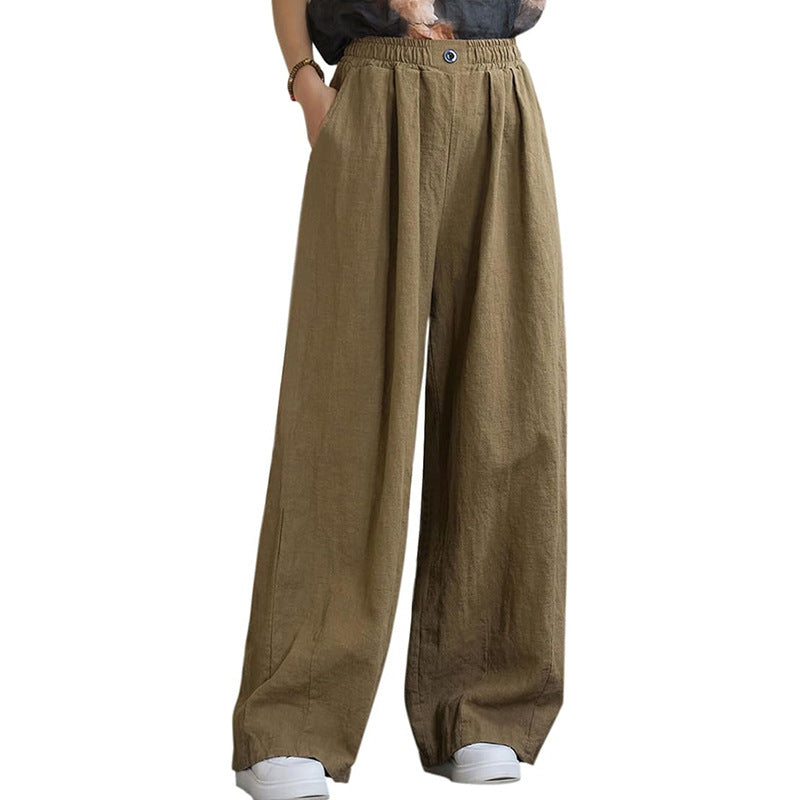 Damen weite Leinenhose mit elastischem Bund und femininen Falten Drune