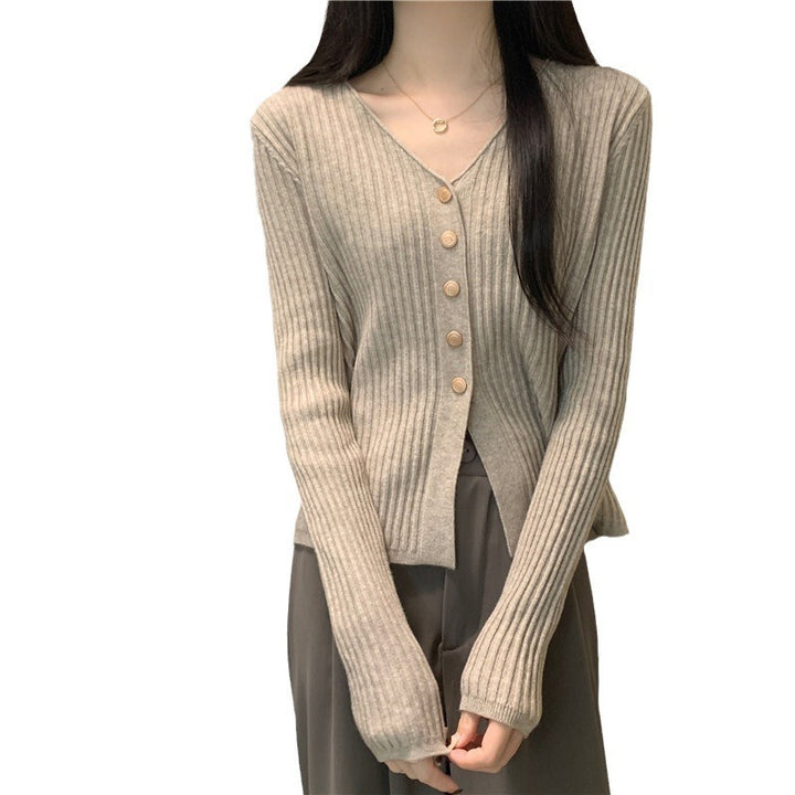 Damen Strickjacke mit dekorativen Knöpfen und tiefem V-Ausschnitt Drune