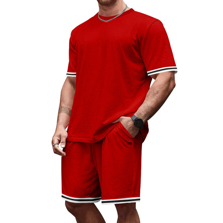 Herren nan sportliches Jersey-Set aus Kurzarmshirt und Bermudashorts mit Kontraststreifen elastischem Bund und Eingrifftaschen Drune