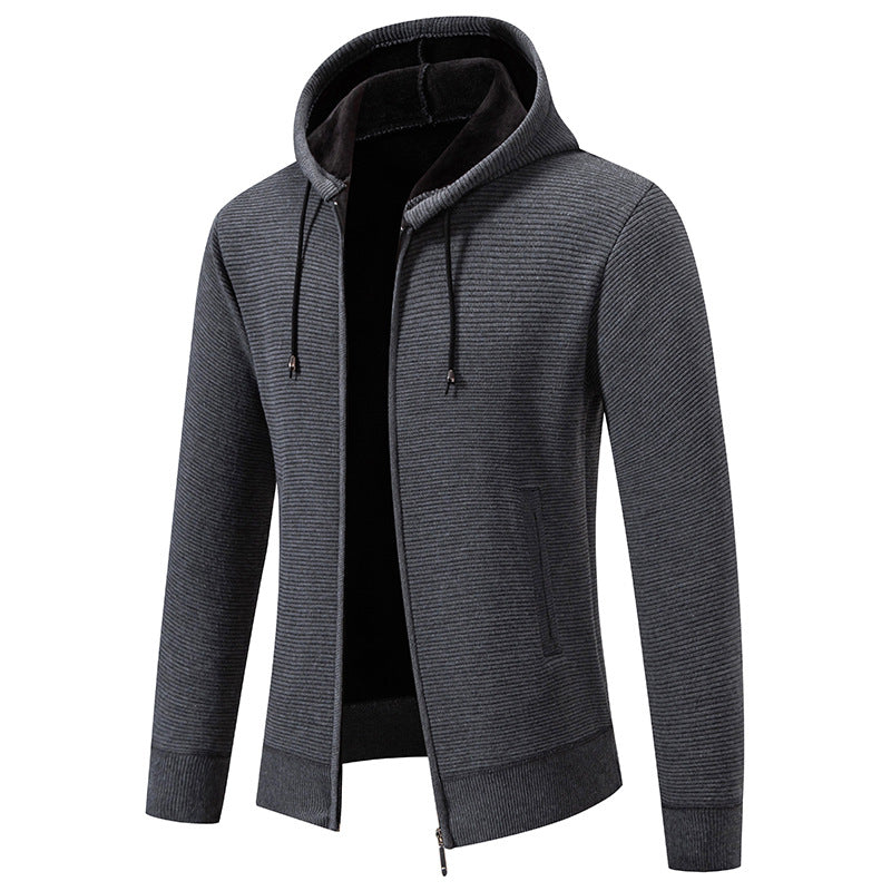 Herren nan strukturierte Reißverschluss-Strickjacke mit gefütterter Kapuze und weichem Teddy-Innenfutter Drune
