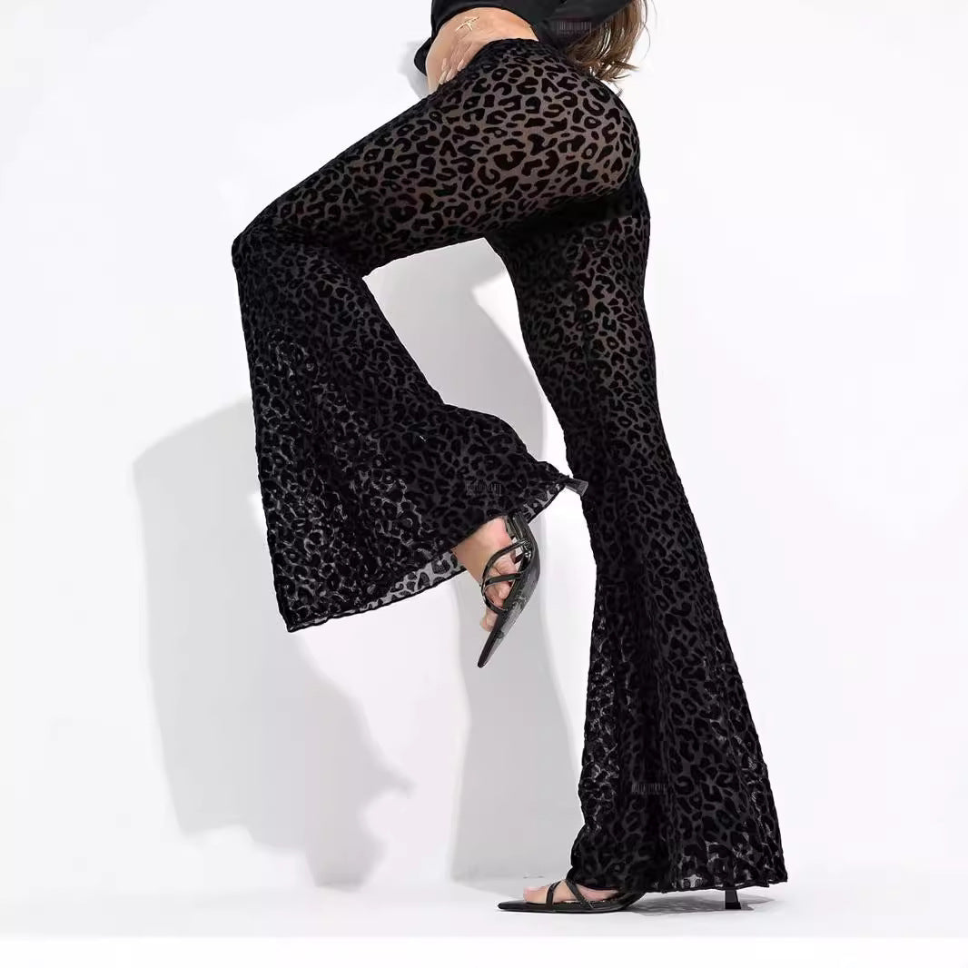 Damen Hoch taillierte Leoparden-Hose mit weitem Bein Drune